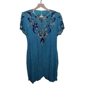 VNTG LESLIE FAY EVENINGS silk beaded dress 16